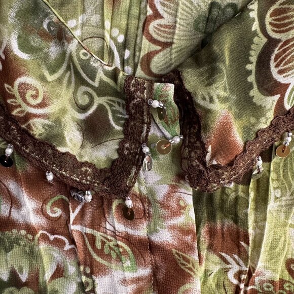 Vtg Bay Studio Green Floral Blouse L Sequins Lace Fairy Goblin Core‎ Peter Pan - Picture 4 of 8